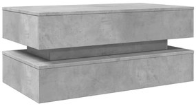 betonszürke dohányzóasztal LED-lámpákkal 90x50x40 cm