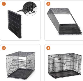 2 ajtós összecsukható ketrec, kutyaszállító ketrec 122x74,5x80,5 cm, fekete | FEANDREA