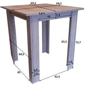 Négyzet alakú LEVI étkezőasztal, tölgyfa