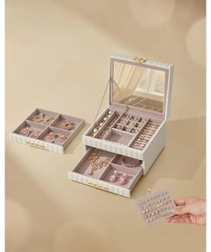 3 szintes ékszerdoboz tükörrel, ékszertartó 2 fiókkal, felhőfehér