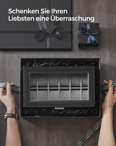 SONGMICS 2 szintes óratartó doboz, 12 férőhely, ékszerfiókkal, zárható, fekete