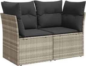 vidaXL 2 személyes világosszürke polyrattan kerti kanapé párnával