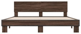 barna tölgyszínű szerelt fa és fém ágykeret 200 x 200 cm
