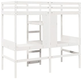 fehér tömör fenyő galériaágy-keret matrac nélkül 75 x 190 cm