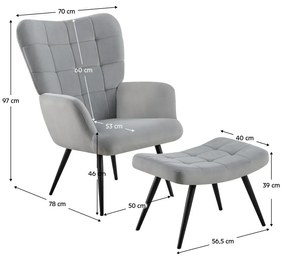 Fotel lábtartóval Halago (szürke + fekete) . 1116357