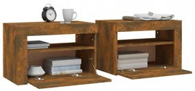 2 db füstös tölgy színű éjjeliszekrény LED-ekkel 60x35x40 cm