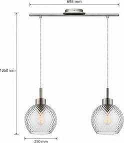 BRILAGI - LED csillár zsinóron RETRO GLASS 2xE27/60W/230V matt króm/füstszürke