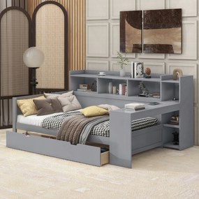 Kanapé ágy 90x200cm Usb tápcsatlakozó 2 fiók Éjjeliszekrény Szürke