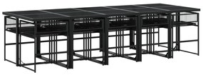 11 részes fekete polyrattan kerti étkezőgarnitúra