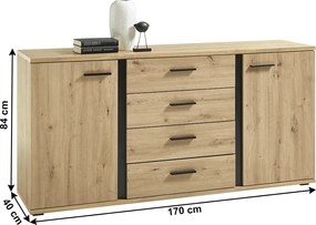 Komód, artisan tölgy/fekete, KANODE