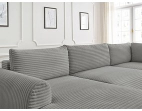 Sötétszürke kordbársony kinyitható sarokkanapé (bal oldali-U alakú) Lucien – Bobochic Paris