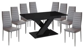 Maasix BKG Magasfényű Fekete 8 személyes étkezőszett Szürke Coleta székekkel