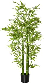 HOMCOM Nagy Mesterséges Bambusz 150 cm Műnövény, Műanyag Bambusz Mesterséges Növények, Műbambusz Mesterséges Mohával a Cserépben Díszként a Nappaliba,