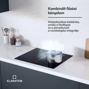 Klarstein AirJet Hybrid Down Air System, Indukciós főzőlap beépített páraelszívóval, 477 m³/h, EEK A+
