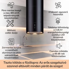 Klarstein Bolea, sziget páraelszívó, Ø 90 cm, recirkulációs/elszívás üzemmód, 651 m³/ó, LED, aktívszén szűrőkkel