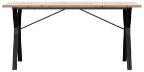 Tömör fenyőfa és acél étkezőasztal Y-vázzal 160x80x75,5 cm