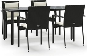 vidaXL 5 részes fekete polyrattan kerti étkezőgarnitúra párnákkal
