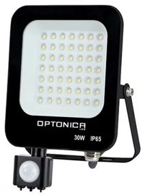 LED reflektor , 30 Watt , Ultra Slim , SMD , mozgásérzékelős , hideg fehér , fekete ház , IP65 , Optonica