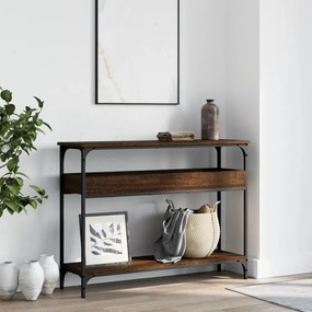 barna tölgyszínű szerelt fa tálalóasztal polccal 100x29x75 cm