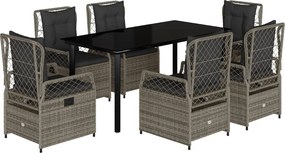 vidaXL 7 részes szürke polyrattan kerti étkezőgarnitúra párnával