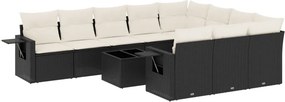 vidaXL 11 részes fekete polyrattan kerti ülőgarnitúra párnákkal
