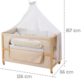 Natúr színű gurulós babaágy baldachinnal 60x120 cm Liebhabär – Roba