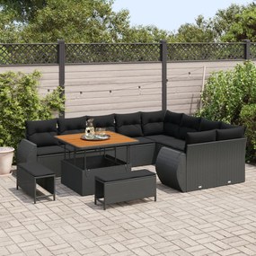 12 darabos kerti kanapészett párnákkal fekete poly rattan akáciával
