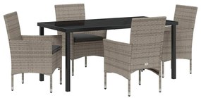 vidaXL Kert étkező szett párnával 5 pcs Szürke polirattan