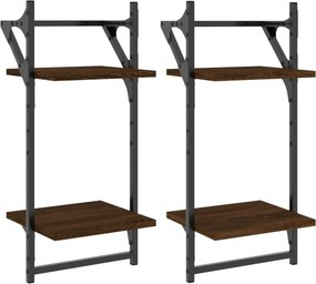 vidaXL 2 db 2 szintes füstös tölgy színű falipolc rúddal 30x25x65 cm