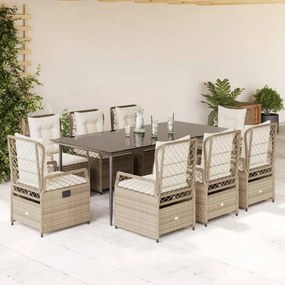 9 részes bézs polyrattan kerti étkezőgarnitúra párnákkal