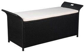 vidaXL fekete polyrattan tárolópad párnával 138 cm