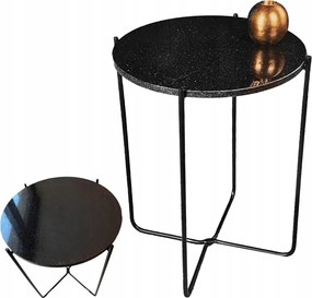 Kerek Dohányzóasztal Márvány Asztallap Fekete Valódi Kő 49cm Prémium