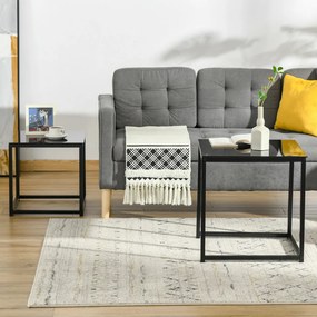 HOMCOM Dohányzóasztal 2 db-os kisasztal szett, modern dizájn, rakásolható, üvegasztal, fekete