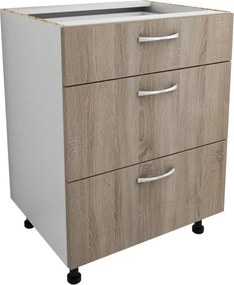 Benita 3 fiókos Alsó konyhaszekrény Sonoma Tölgy-Fehér 60x50x80 cm N