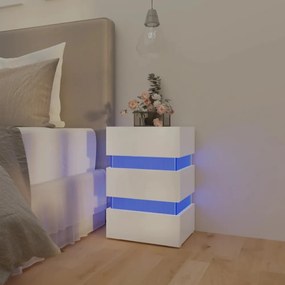 magasfényű fehér szerelt fa LED-es éjjeliszekrény 45x35x67 cm