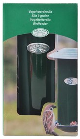 Felakasztható önadagolós fém madáretető, sötétzöld, 23 cm
