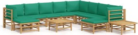 vidaXL 12 részes bambusz kerti ülőgarnitúra zöld párnákkal
