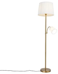Klasszikus állólámpa bronz szövetbúrával fehér olvasólámpával - Retro