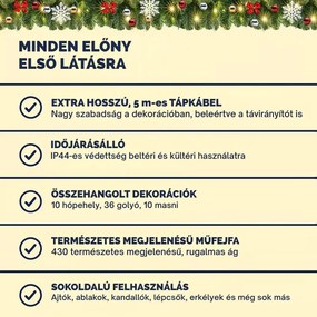 ANDREA karácsonyi girland távirányítós világítással, díszített, 5 m, zöld Casaria
