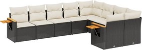 vidaXL 9 részes fekete polyrattan kerti ülőgarnitúra párnákkal
