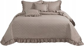 Dekoratív ágytakaró Ruffy 240x260 steppelt, taupe fodros
