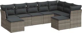 vidaXL 9 részes szürke polyrattan kerti ülőgarnitúra párnákkal
