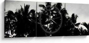 A fekete-fehér pálmafák képe (órával) (90x30 cm)