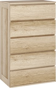 HOMCOM 5-Fiókos Fiókos Szekrény Modern Stílusban, Puha Zármechanikával - 60 x 38 x 100 cm, Természetes Fa | Aosom