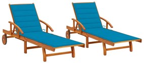 vidaXL 2 db tömör akácfa napozóágy párnákkal