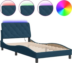 vidaXL kék bársony ágykeret LED-ekkel matrac nélkül 100 x 200 cm