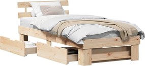 vidaXL Ágykeret fejtámlával Természetes 90 x 200 cm Tömör fenyőfa