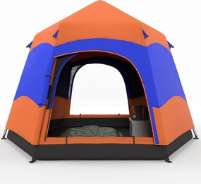 Outsunny Kettős Rétegű Azonnali Pop-Up Sátor Esővédővel, Családi Sátor 4 Főnek Vízálló Hatszögletű 4 Évszakos Kupola Sátor Földi Borítással, 2 Ajtóval