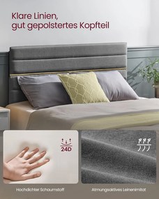 VASAGLE kárpitozott ágykeret, 140 x 200 cm-es matracra alkalmas, szürke