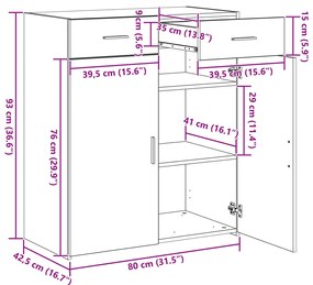 tárolószekrény fekete tölgy 80x42,5x93,5 cm szerelt fa